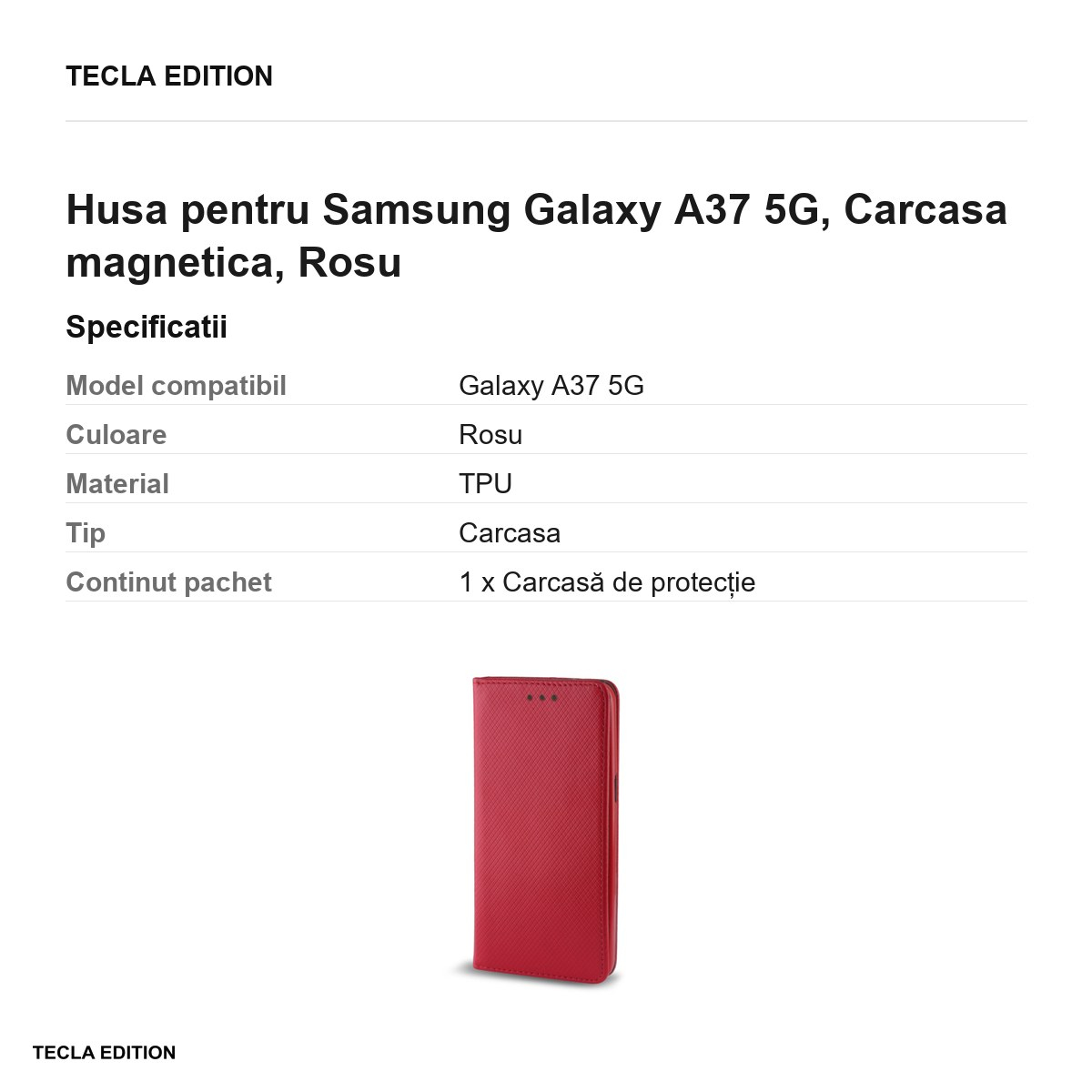 Husa Smart Magnet pentru Samsung Galaxy A37 5G, tip carte cu inchidere magnetica, Rosu [3]