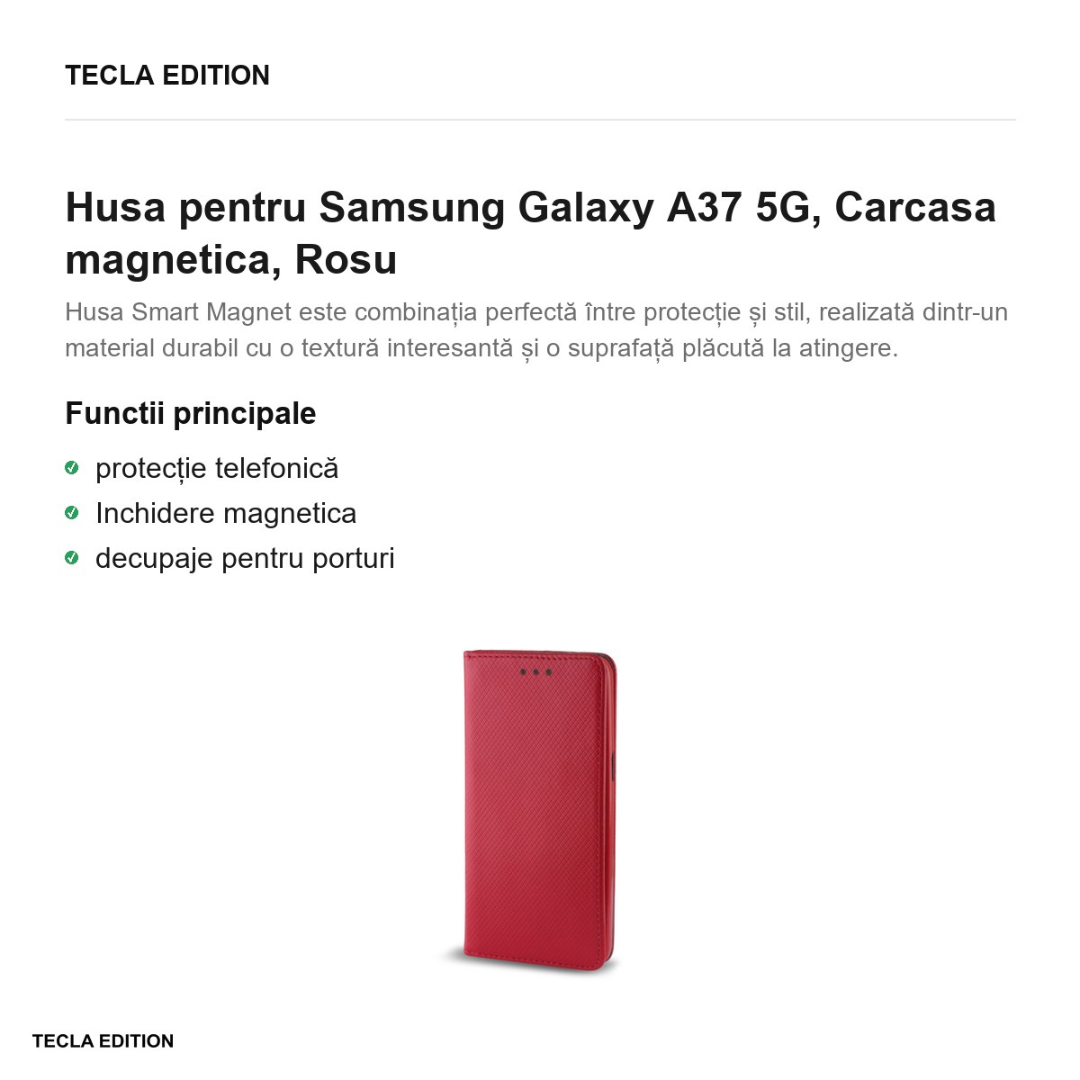 Husa Smart Magnet pentru Samsung Galaxy A37 5G, tip carte cu inchidere magnetica, Rosu [2]