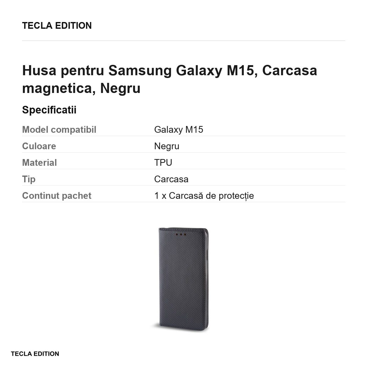 Husa Smart Magnet pentru Samsung Galaxy M15, tip carte cu inchidere magnetica, Negru [3]