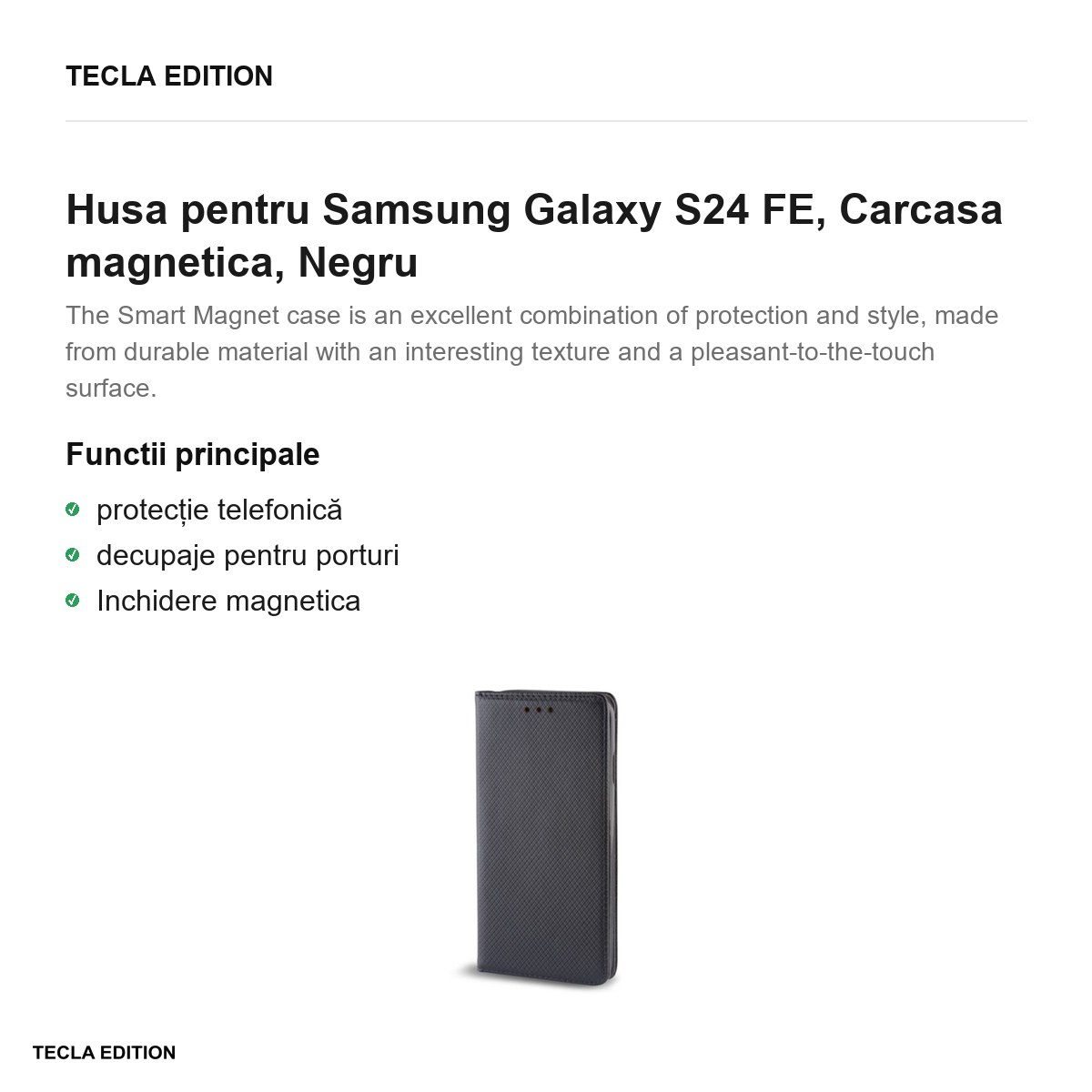 Husa Smart Magnet pentru Samsung Galaxy S24 FE, tip carte cu inchidere magnetica, Negru [2]