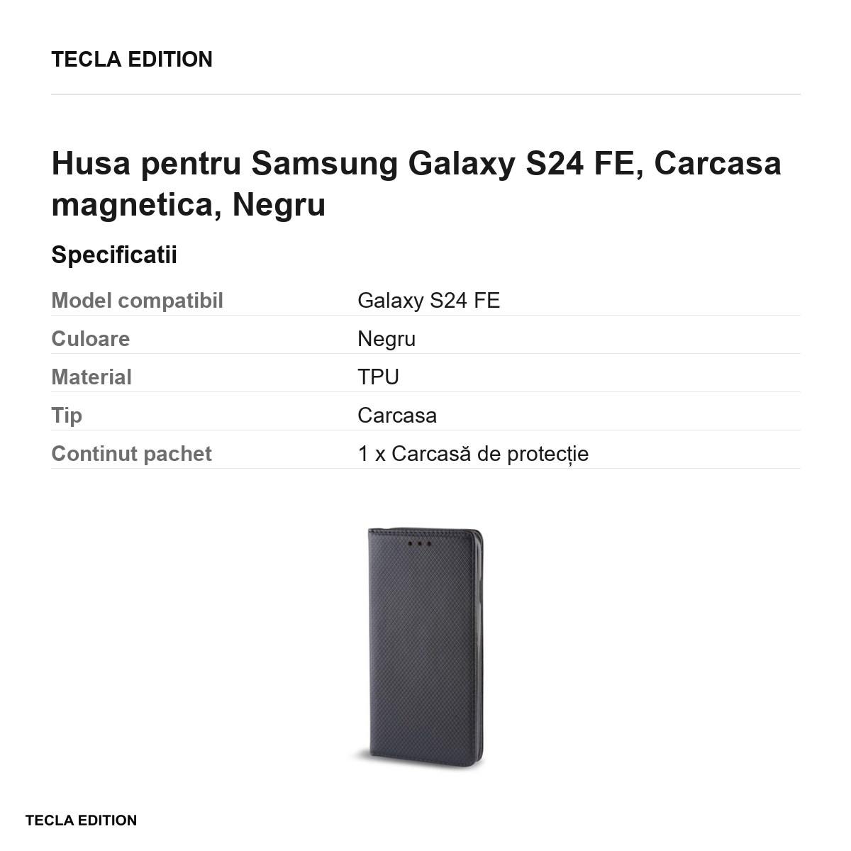 Husa Smart Magnet pentru Samsung Galaxy S24 FE, tip carte cu inchidere magnetica, Negru [3]