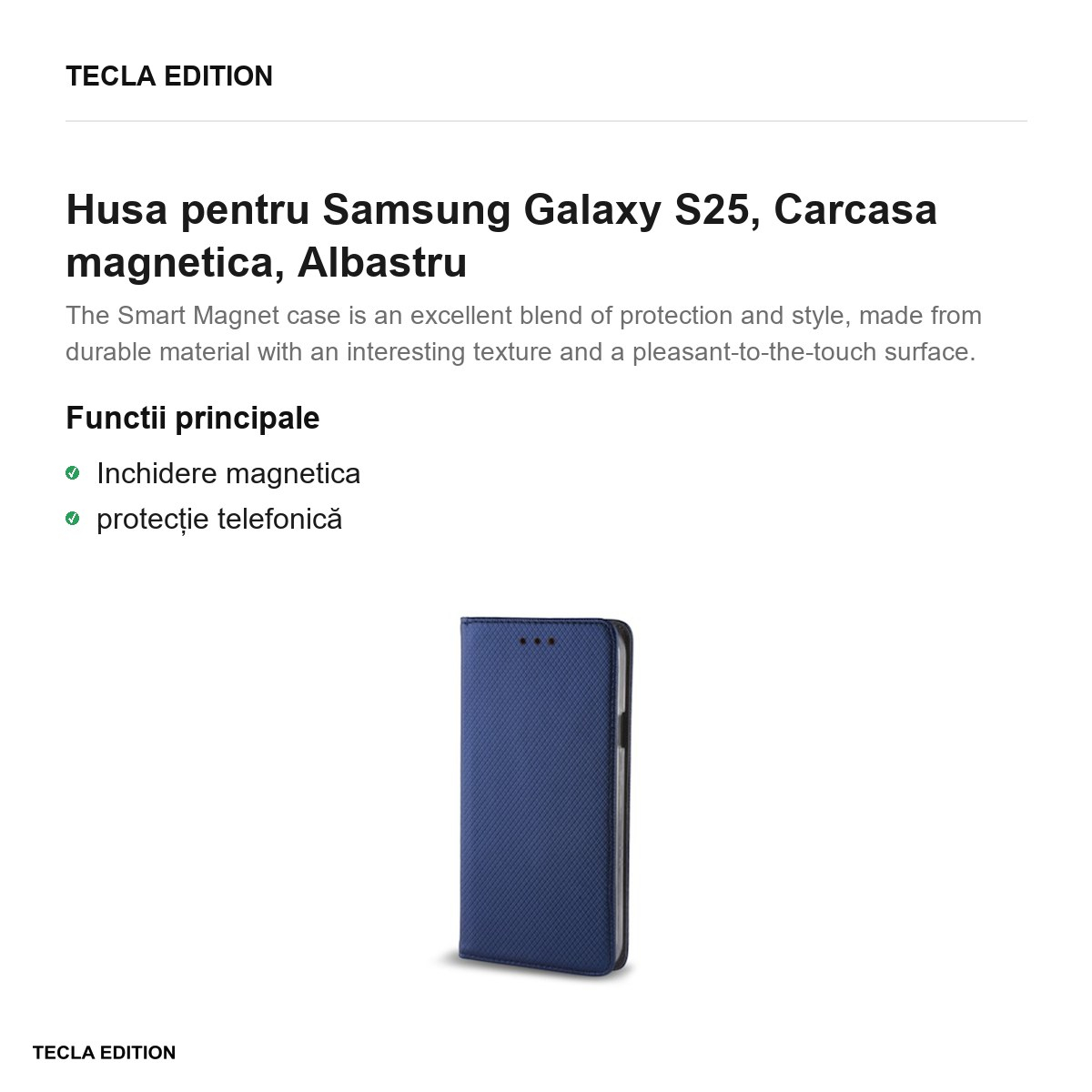 Husa Smart Magnet pentru Samsung Galaxy S25, tip carte cu inchidere magnetica, Albastru [2]
