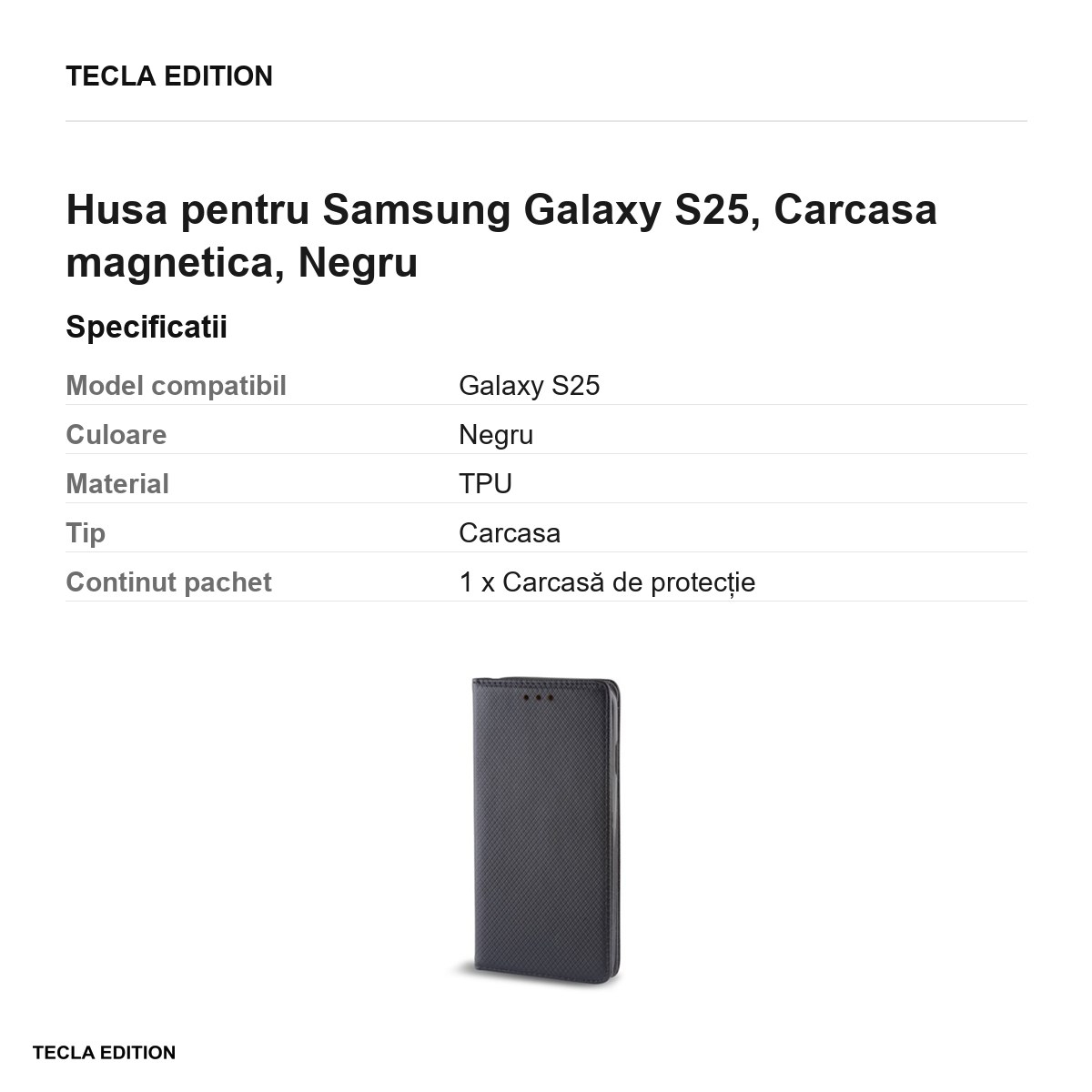 Husa Smart Magnet pentru Samsung Galaxy S25, tip carte cu inchidere magnetica, Negru [3]