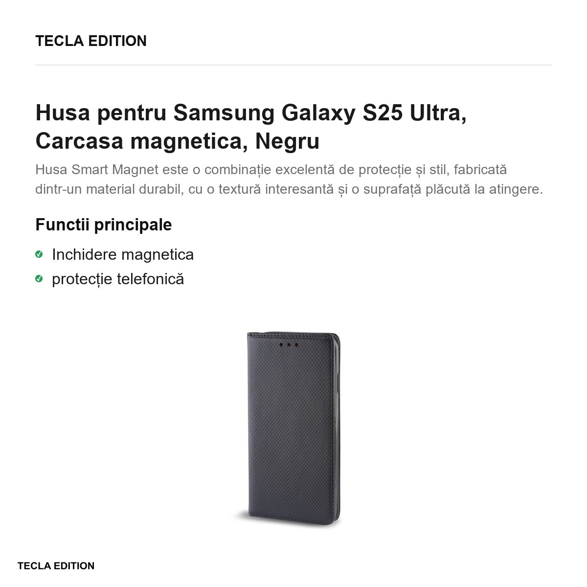 Husa Smart Magnet pentru Samsung Galaxy S25 Ultra, tip carte cu inchidere magnetica, Negru [2]