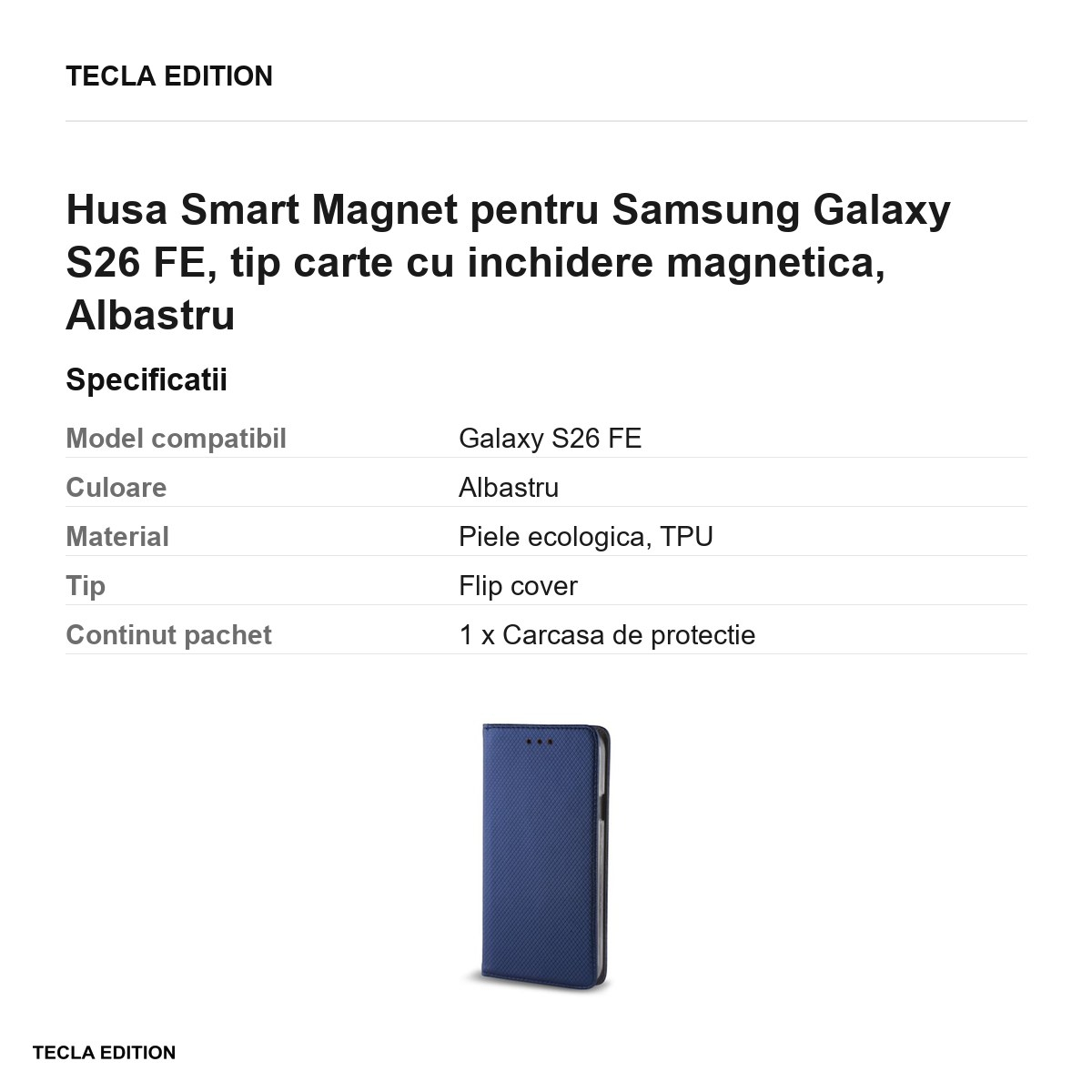 Husa Smart Magnet pentru Samsung Galaxy S26 FE, tip carte cu inchidere magnetica, Albastru [3]