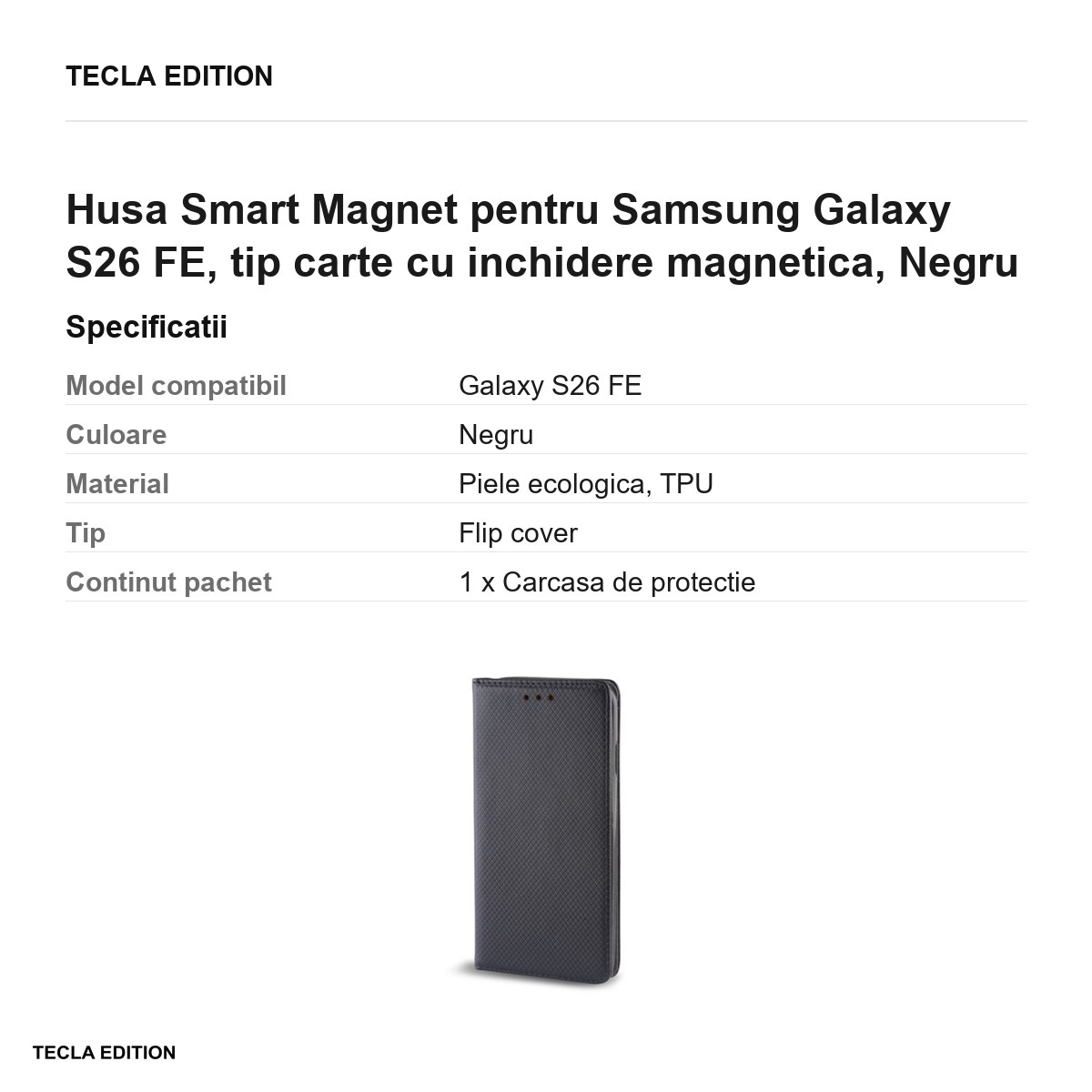 Husa Smart Magnet pentru Samsung Galaxy S26 FE, tip carte cu inchidere magnetica, Negru [3]