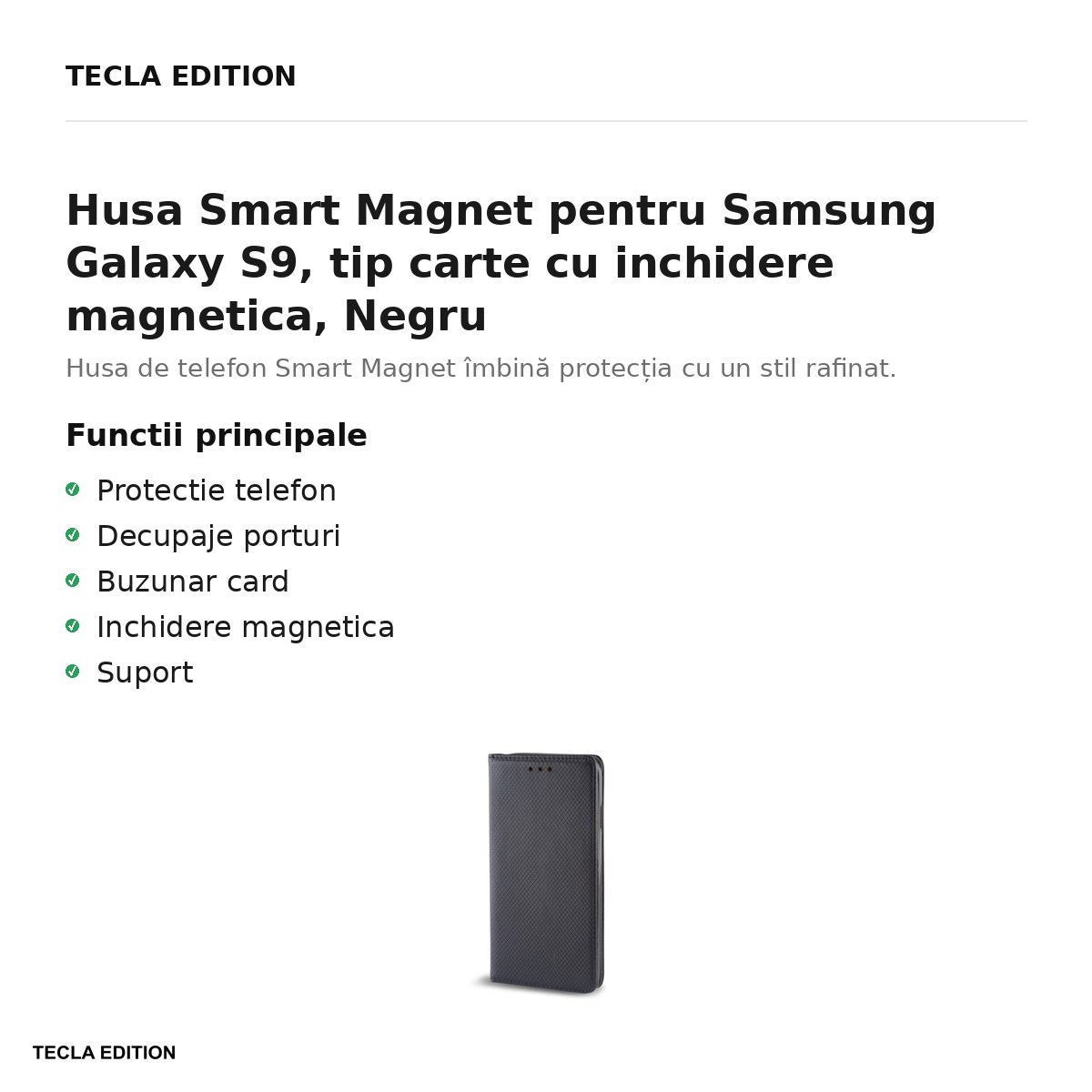 Husa Smart Magnet pentru Samsung Galaxy S9, tip carte cu inchidere magnetica, Negru [2]