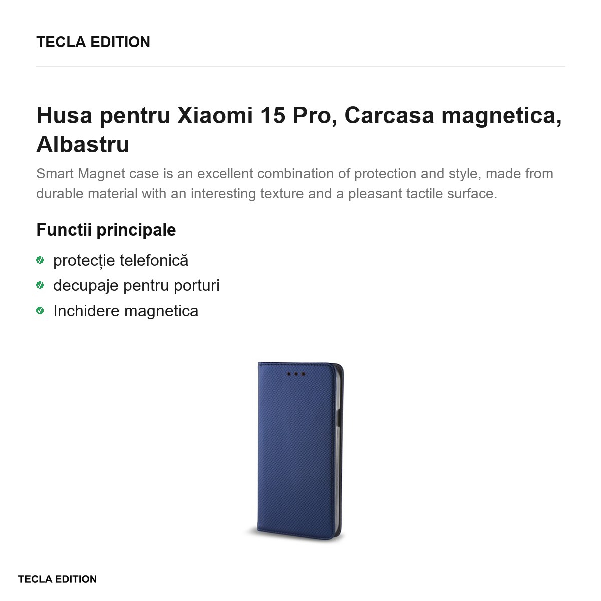 Husa Smart Magnet pentru Xiaomi 15 Pro, tip carte cu inchidere magnetica, Albastru [2]