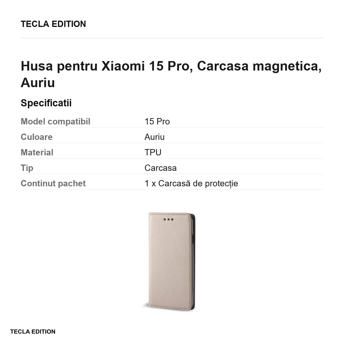 Husa Smart Magnet pentru Xiaomi 15 Pro, tip carte cu inchidere magnetica, Auriu [3]