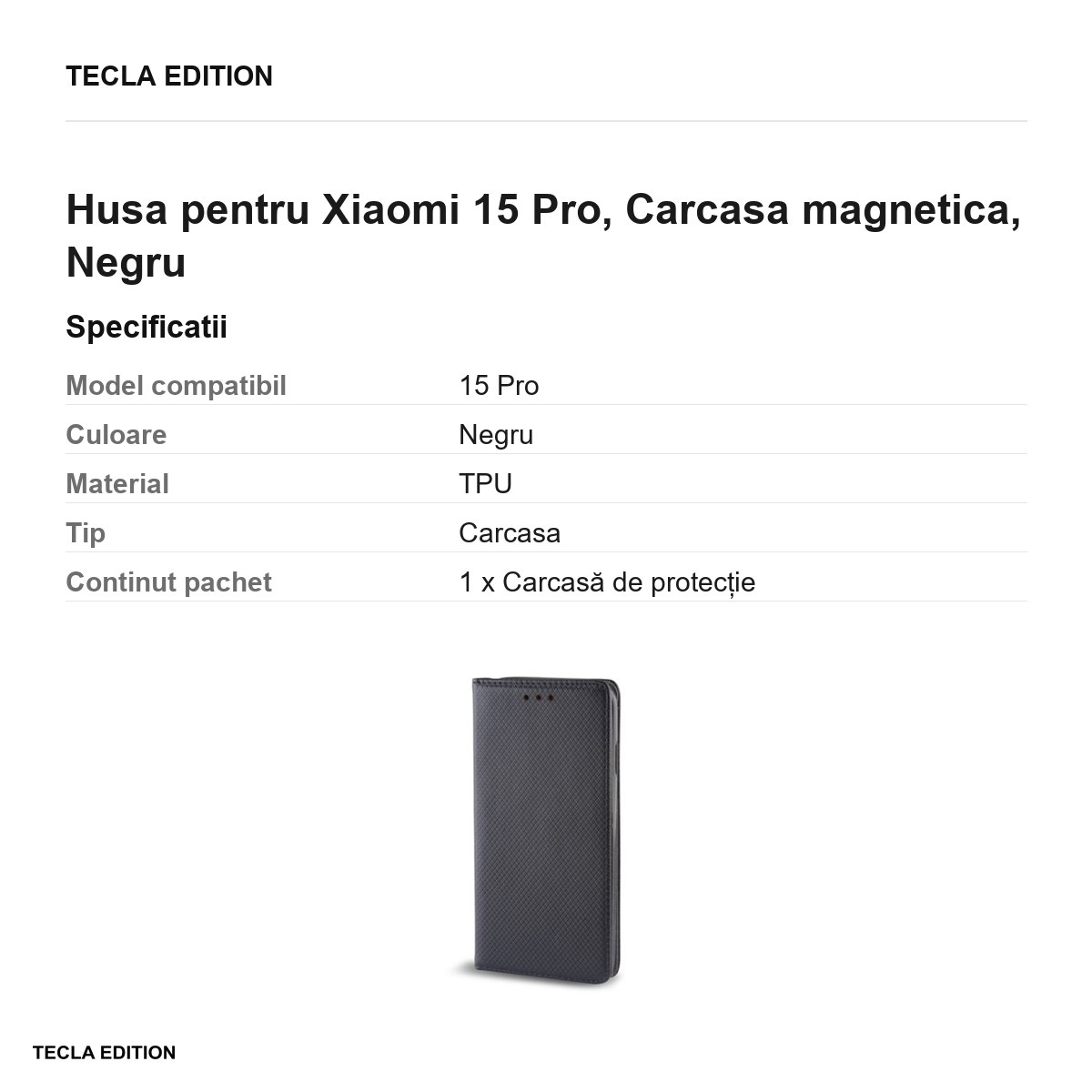 Husa Smart Magnet pentru Xiaomi 15 Pro, tip carte cu inchidere magnetica, Negru [3]