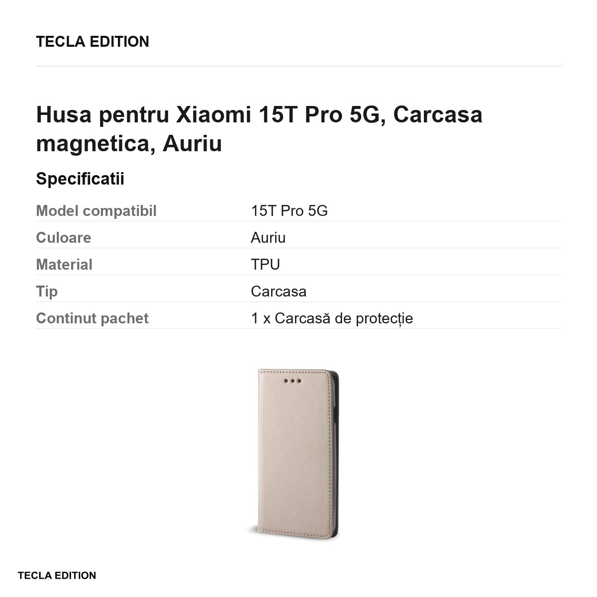 Husa Smart Magnet pentru Xiaomi 15T Pro 5G, tip carte cu inchidere magnetica, Auriu [3]