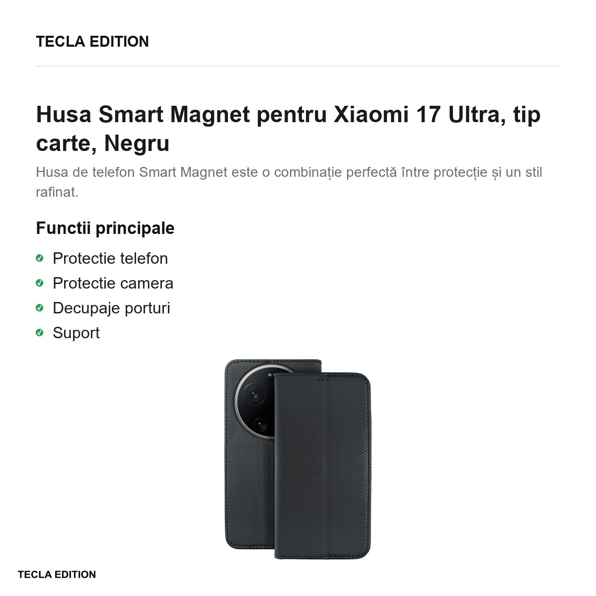 Husa Smart Magnet pentru Xiaomi 17 Ultra, tip carte, Negru [2]