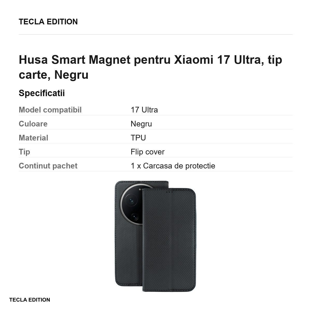 Husa Smart Magnet pentru Xiaomi 17 Ultra, tip carte, Negru [3]