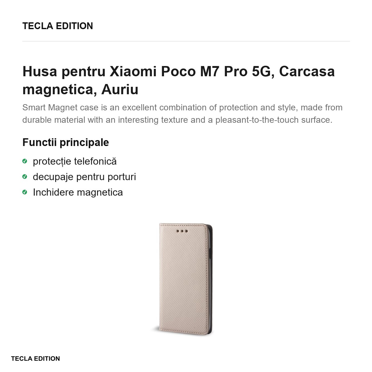 Husa Smart Magnet pentru Xiaomi Poco M7 Pro 5G, tip carte cu inchidere magnetica, Auriu [2]