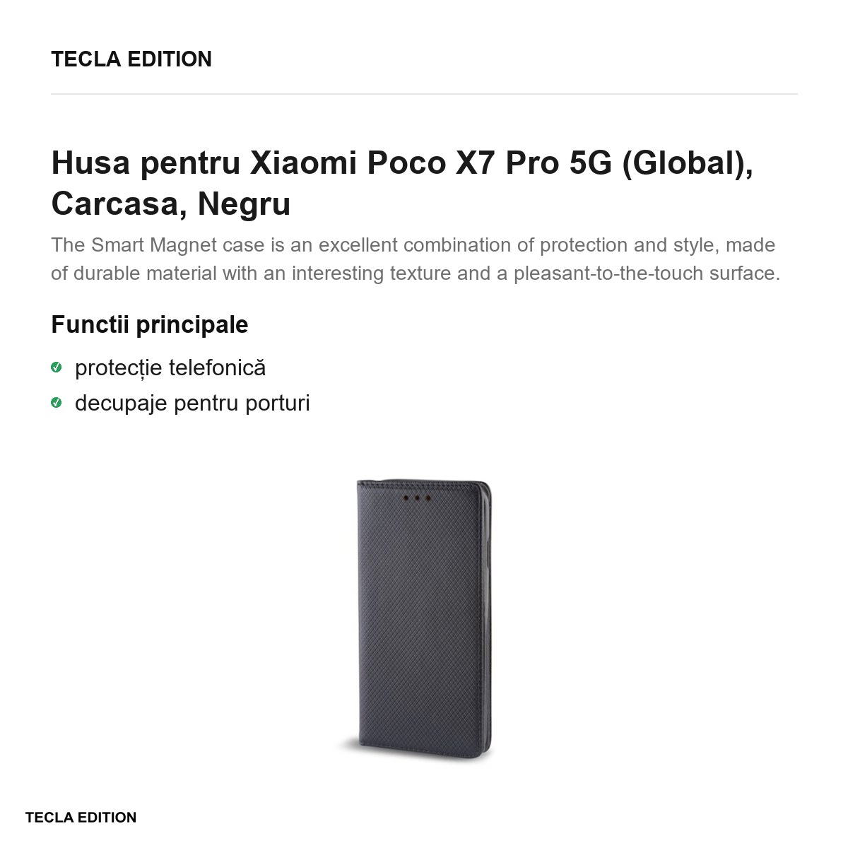 Husa Smart Magnet pentru Xiaomi Poco X7 Pro 5G (Global), tip carte, Negru [2]