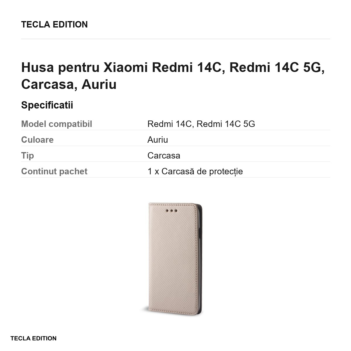 Husa Smart Magnet pentru Xiaomi Redmi 14C, Redmi 14C 5G, tip carte, Auriu [3]