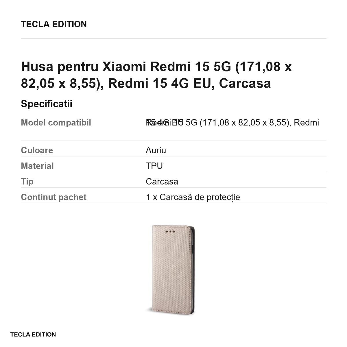 Husa Smart Magnet pentru Xiaomi Redmi 15 5G, Redmi 15 4G EU, tip carte cu inchidere magnetica, Auriu [3]