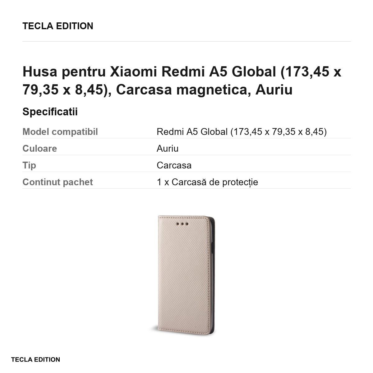 Husa Smart Magnet pentru Xiaomi Redmi A5 Global, tip carte cu inchidere magnetica, Auriu [3]