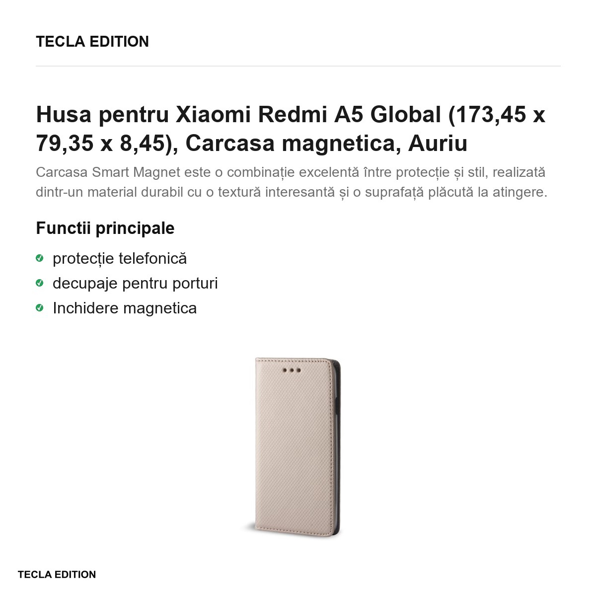 Husa Smart Magnet pentru Xiaomi Redmi A5 Global, tip carte cu inchidere magnetica, Auriu [2]