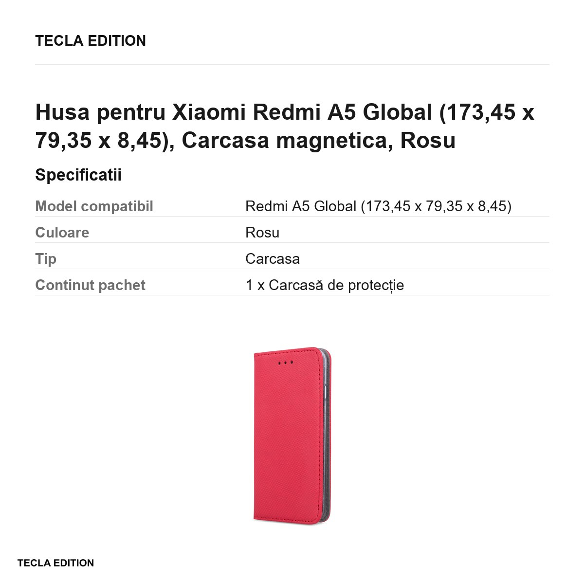 Husa Smart Magnet pentru Xiaomi Redmi A5 Global, tip carte cu inchidere magnetica, Rosu [3]