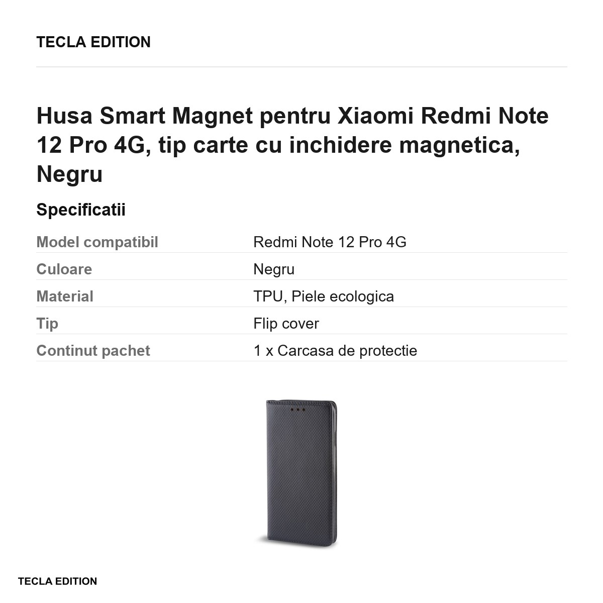 Husa Smart Magnet pentru Xiaomi Redmi Note 12 Pro 4G, tip carte cu inchidere magnetica, Negru [3]