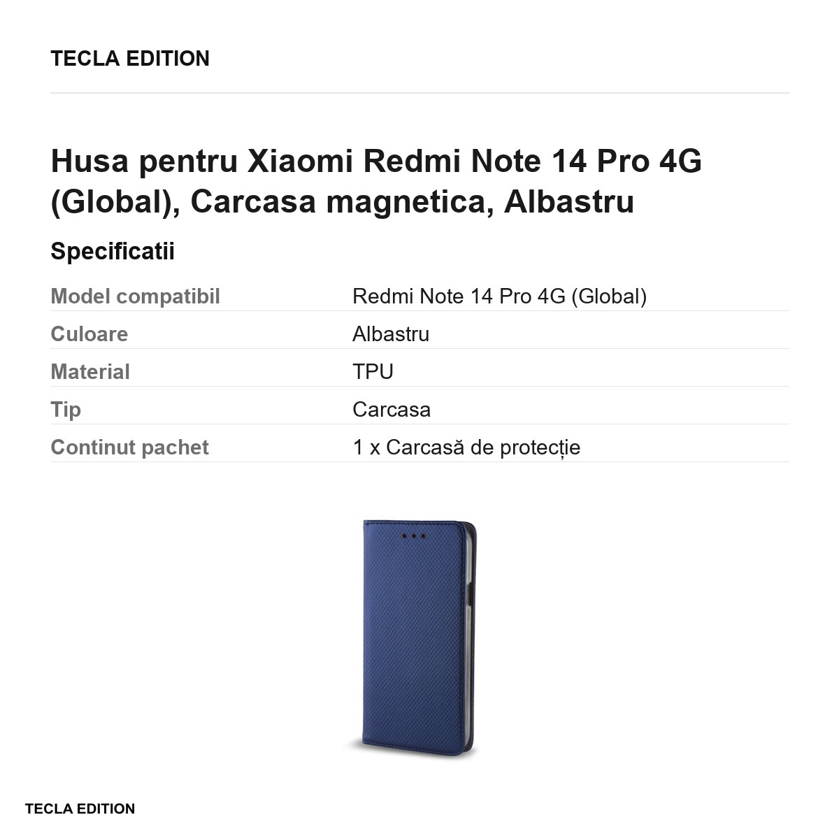 Husa Smart Magnet pentru Xiaomi Redmi Note 14 Pro 4G (Global), tip carte cu inchidere magnetica, Albastru [3]