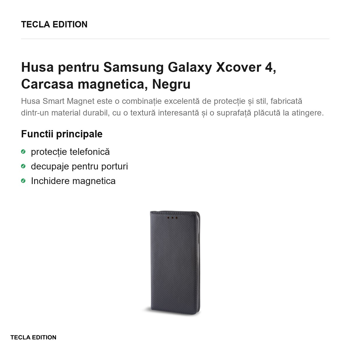 Husa Smart Magnet Xcover pentru Samsung Galaxy Xcover 4, tip carte cu inchidere magnetica, Negru [2]