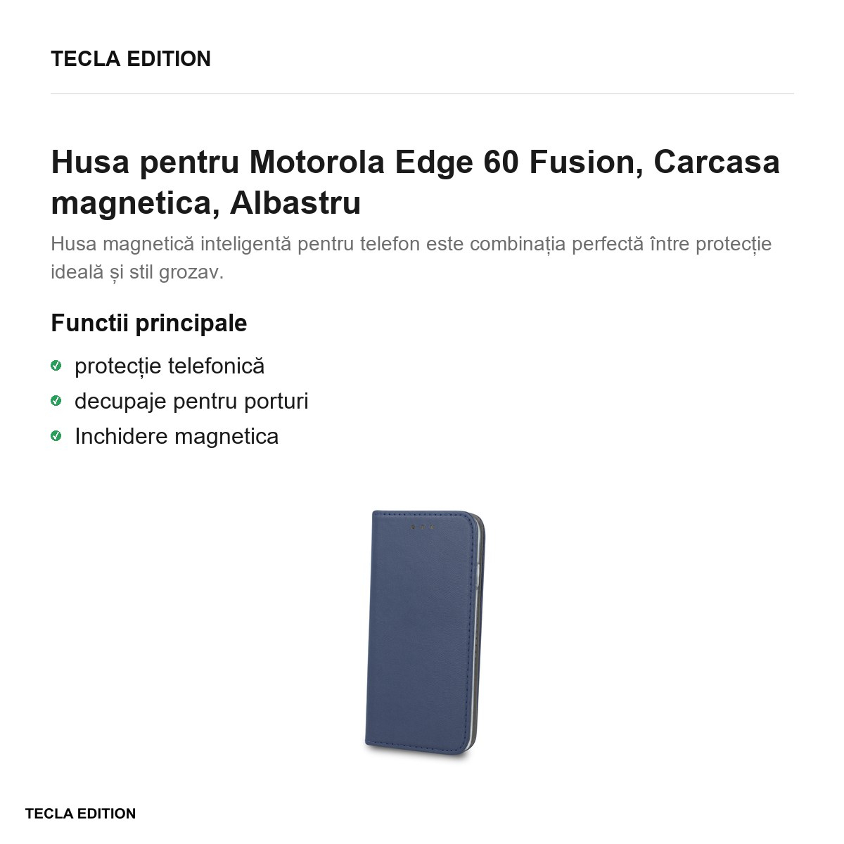 Husa Smart Magnetic Fusion pentru Motorola Edge 60 Fusion, tip carte cu inchidere magnetica, Albastru [2]