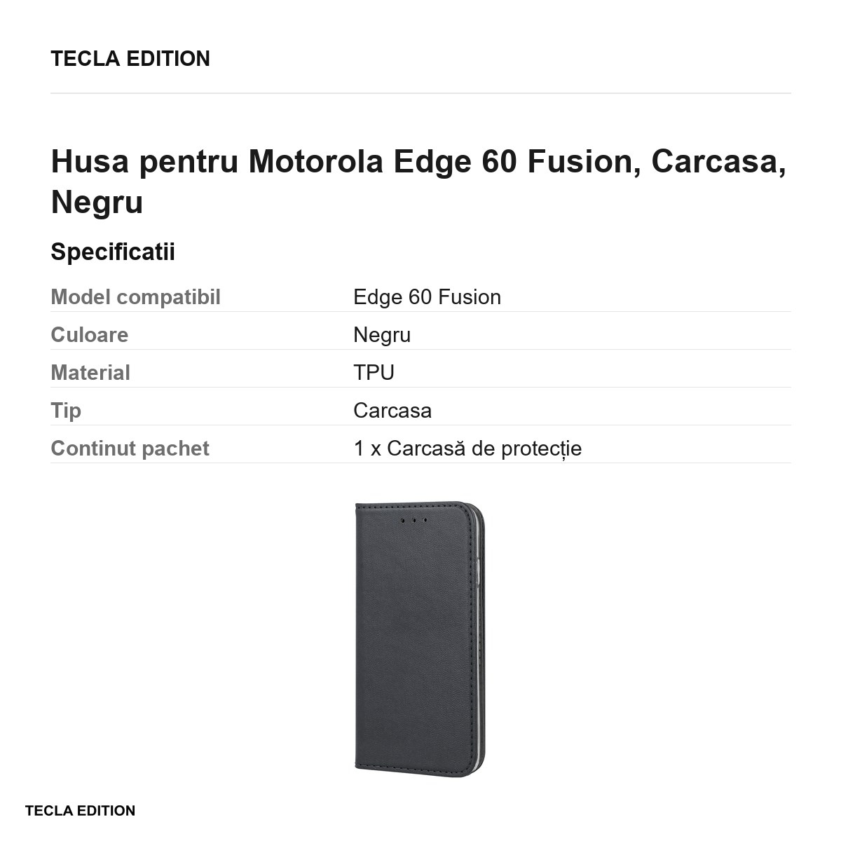 Husa Smart Magnetic Fusion pentru Motorola Edge 60 Fusion, tip carte, Negru [3]