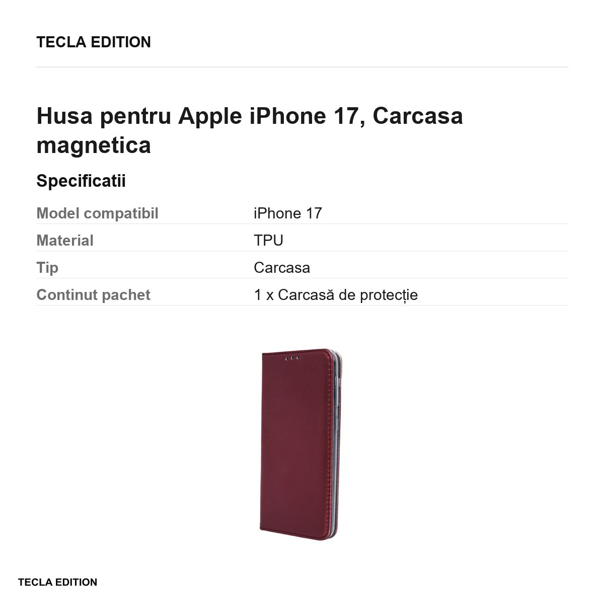 Husa Smart Magnetic pentru Apple iPhone 17, tip carte cu inchidere magnetica, Visiniu [3]