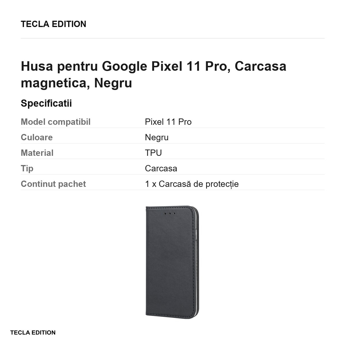 Husa Smart Magnetic pentru Google Pixel 11 Pro, tip carte cu inchidere magnetica, Negru [3]