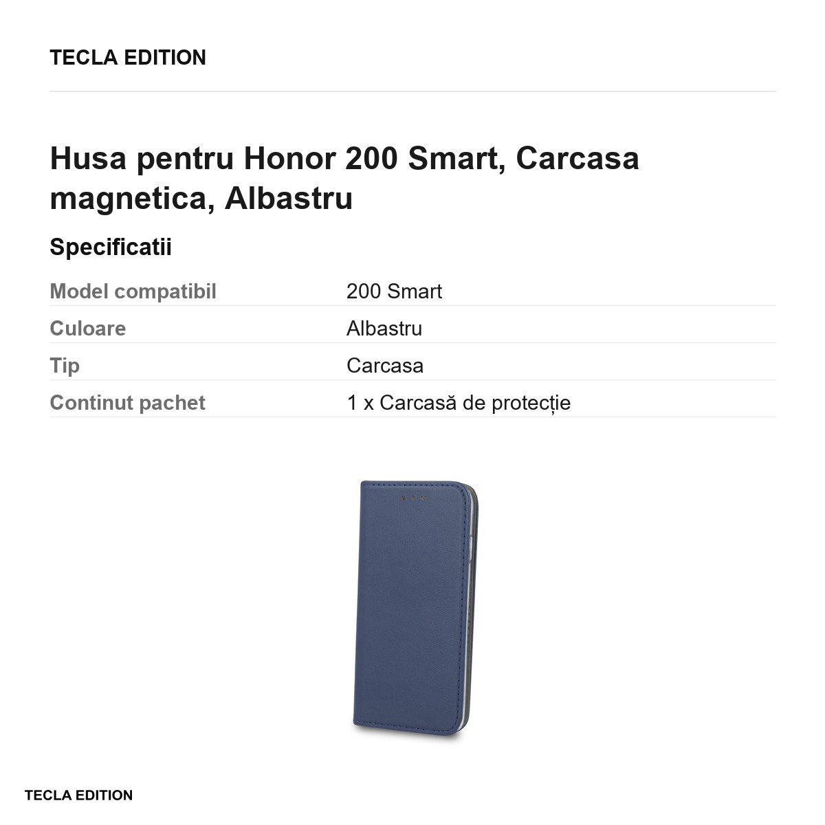 Husa Smart Magnetic pentru Honor 200 Smart, tip carte cu inchidere magnetica, Albastru [3]