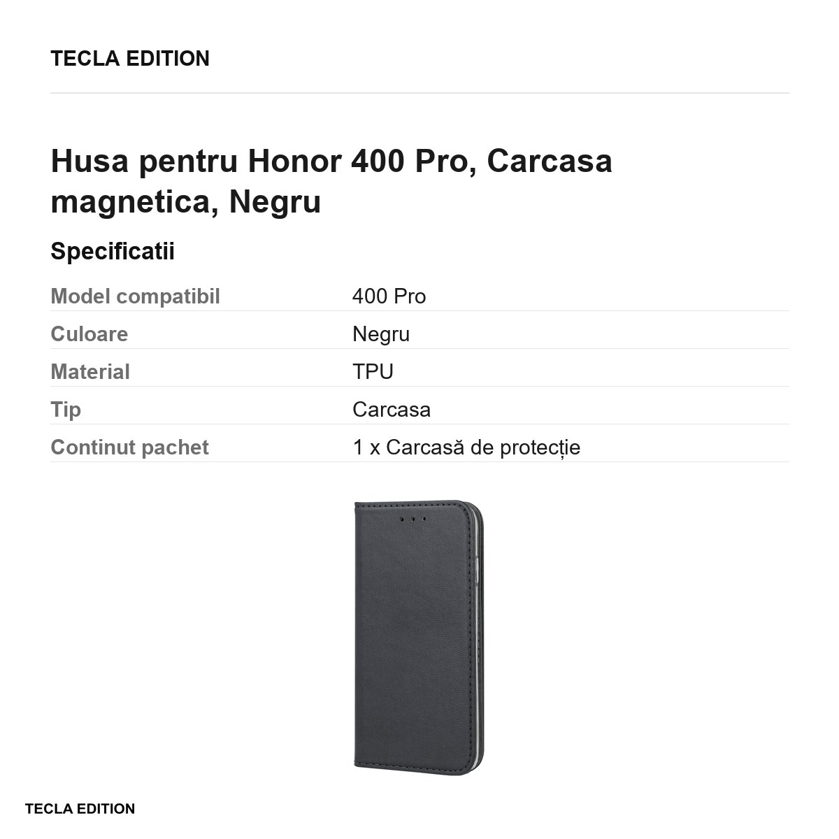 Husa Smart Magnetic pentru Honor 400 Pro, tip carte cu inchidere magnetica, Negru [3]