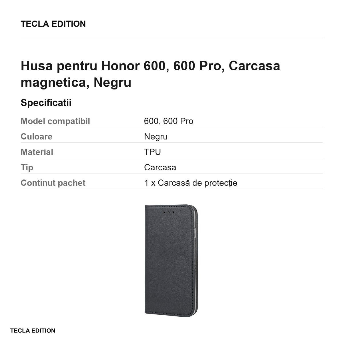 Husa Smart Magnetic pentru Honor 600, 600 Pro, tip carte cu inchidere magnetica, Negru [3]