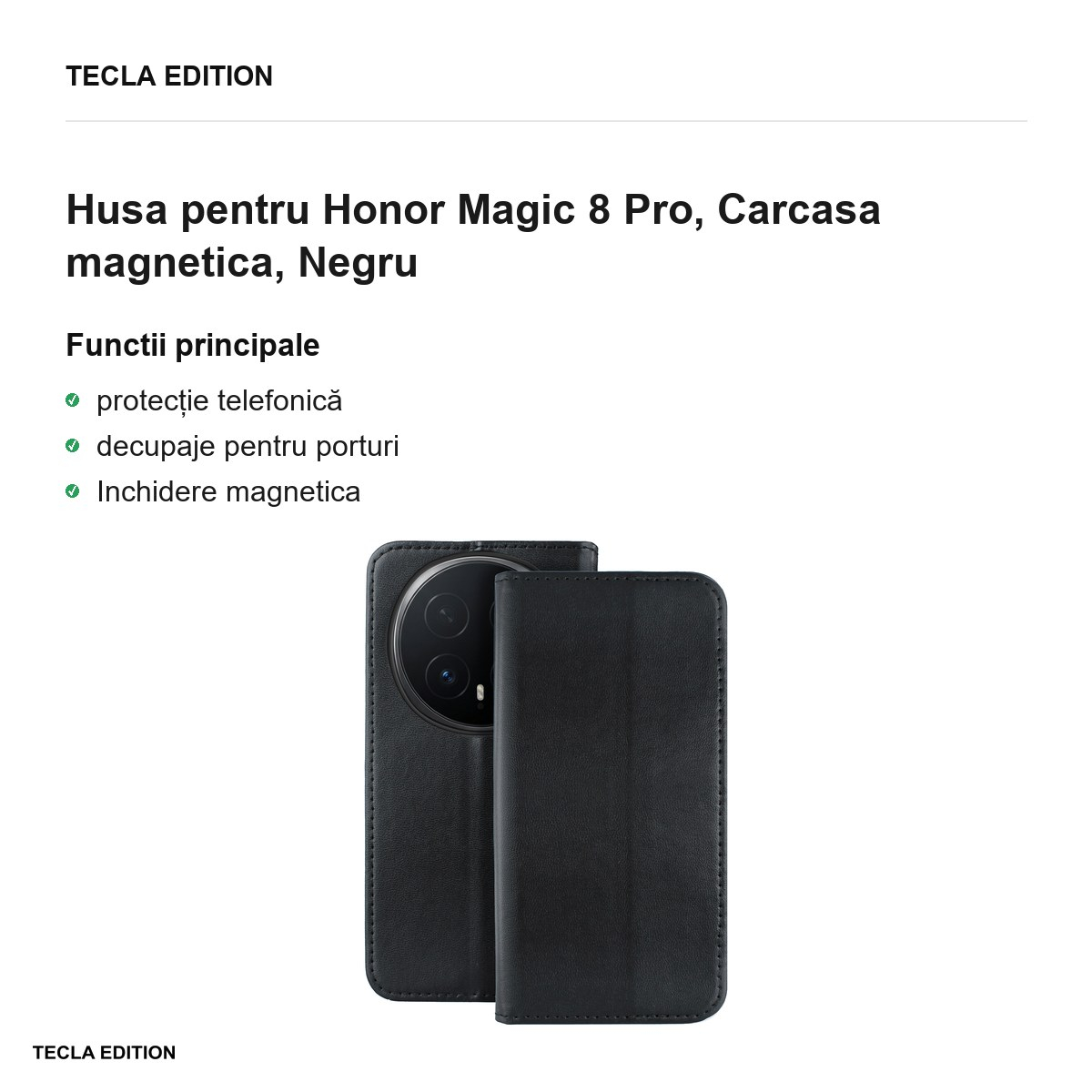 Husa Smart Magnetic pentru Honor Magic 8 Pro, tip carte cu inchidere magnetica, Negru [2]