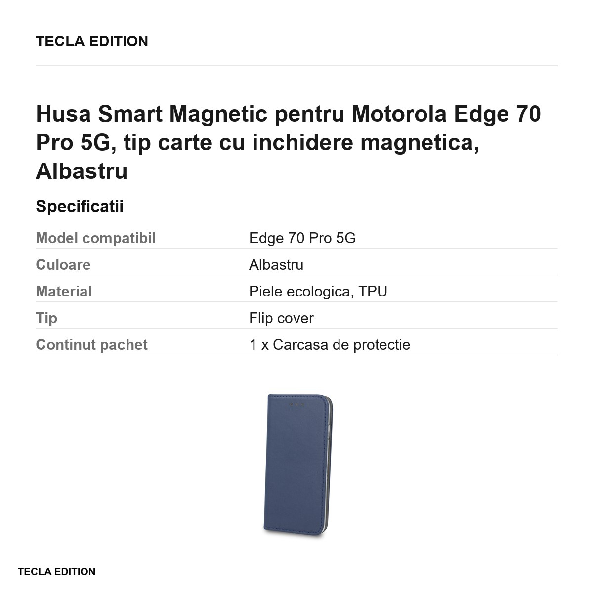 Husa Smart Magnetic pentru Motorola Edge 70 Pro 5G, tip carte cu inchidere magnetica, Albastru [3]