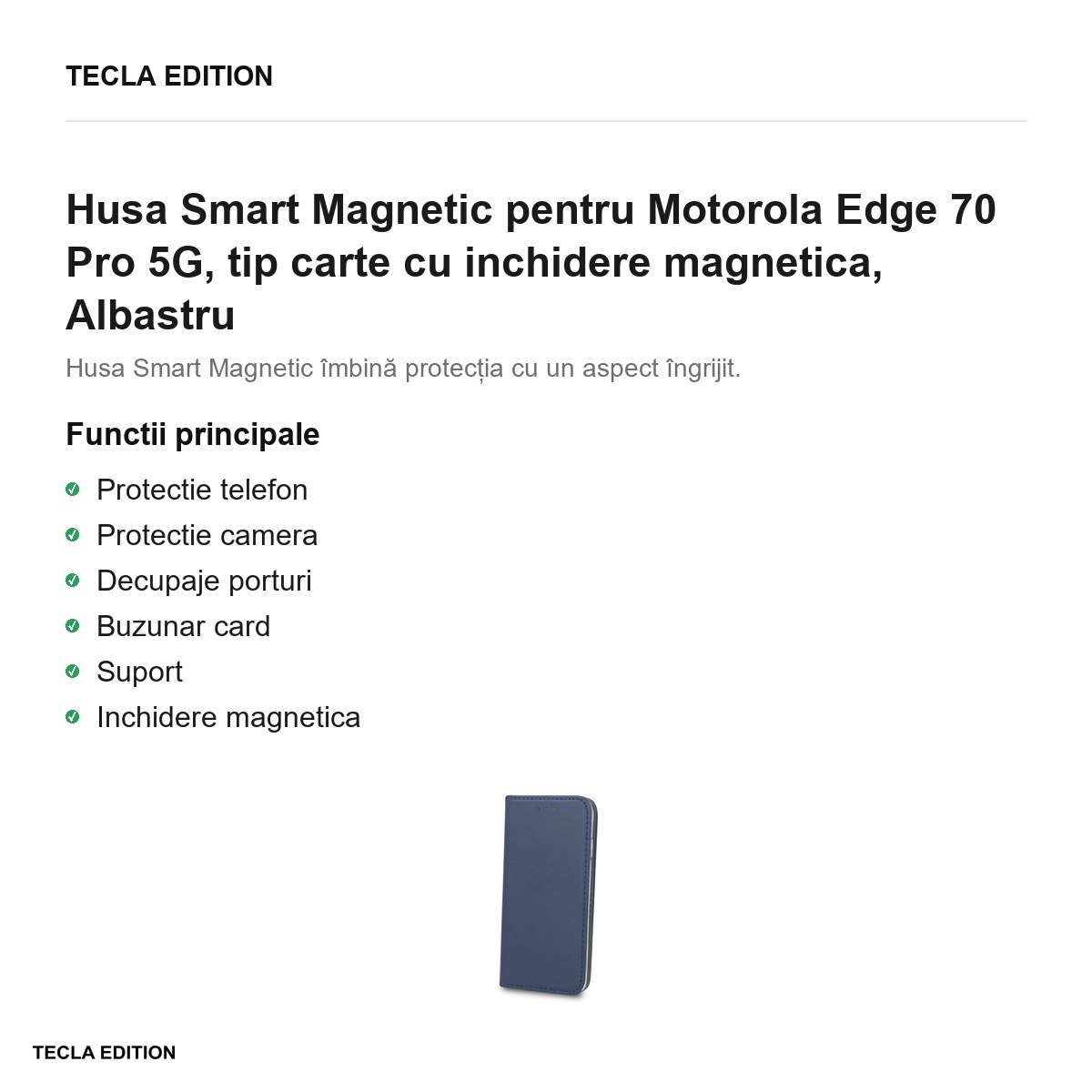 Husa Smart Magnetic pentru Motorola Edge 70 Pro 5G, tip carte cu inchidere magnetica, Albastru [2]