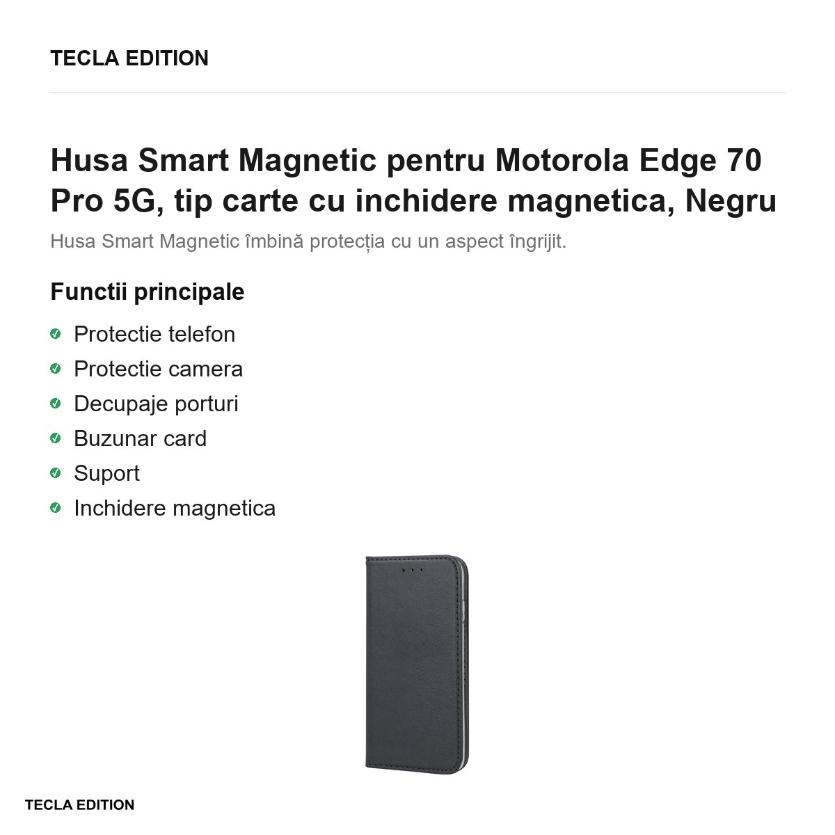 Husa Smart Magnetic pentru Motorola Edge 70 Pro 5G, tip carte cu inchidere magnetica, Negru [2]