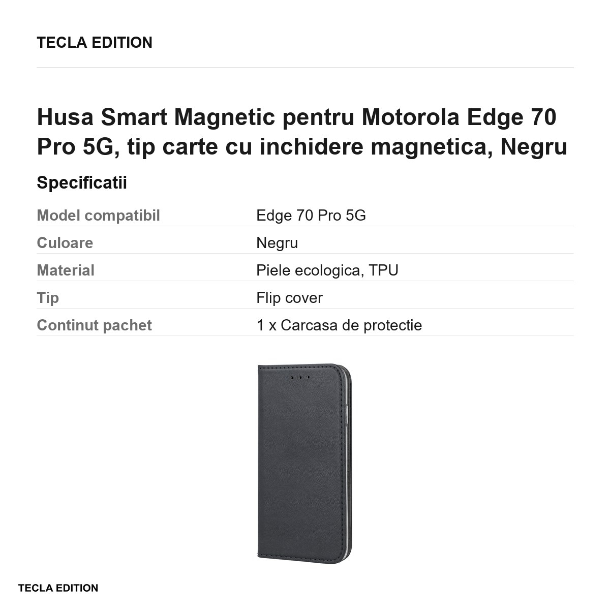 Husa Smart Magnetic pentru Motorola Edge 70 Pro 5G, tip carte cu inchidere magnetica, Negru [3]