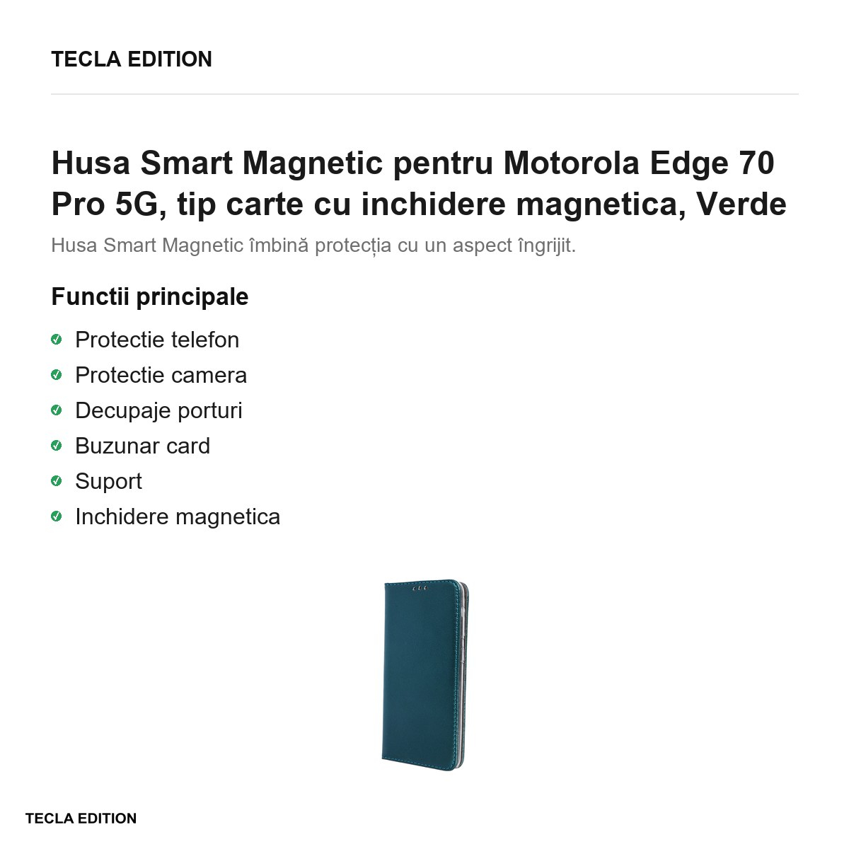 Husa Smart Magnetic pentru Motorola Edge 70 Pro 5G, tip carte cu inchidere magnetica, Verde [2]
