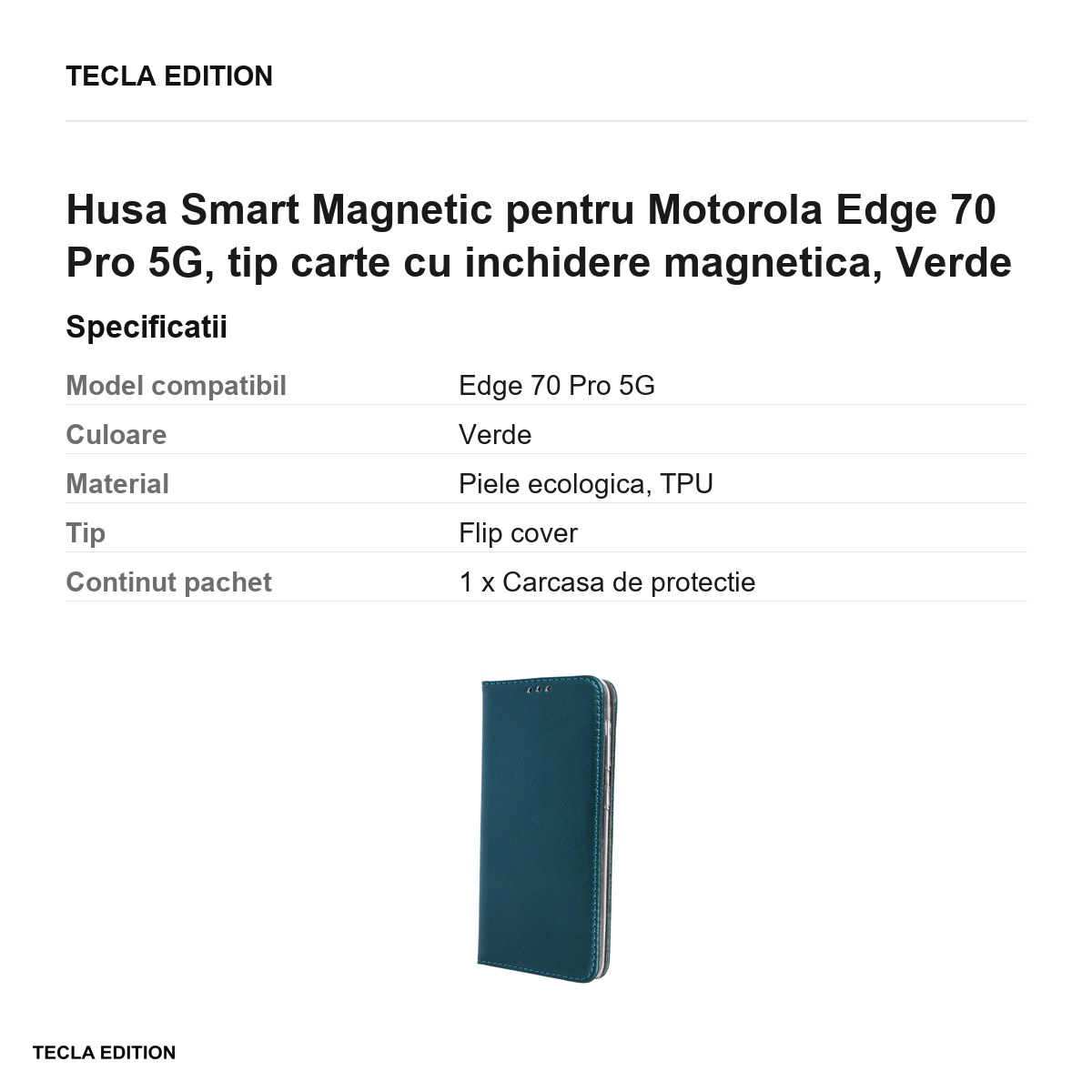Husa Smart Magnetic pentru Motorola Edge 70 Pro 5G, tip carte cu inchidere magnetica, Verde [3]