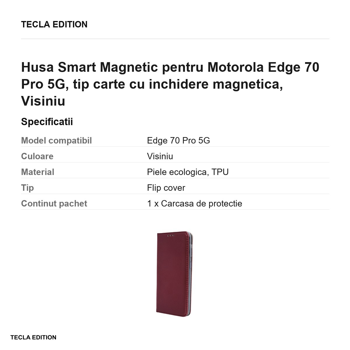 Husa Smart Magnetic pentru Motorola Edge 70 Pro 5G, tip carte cu inchidere magnetica, Visiniu [3]