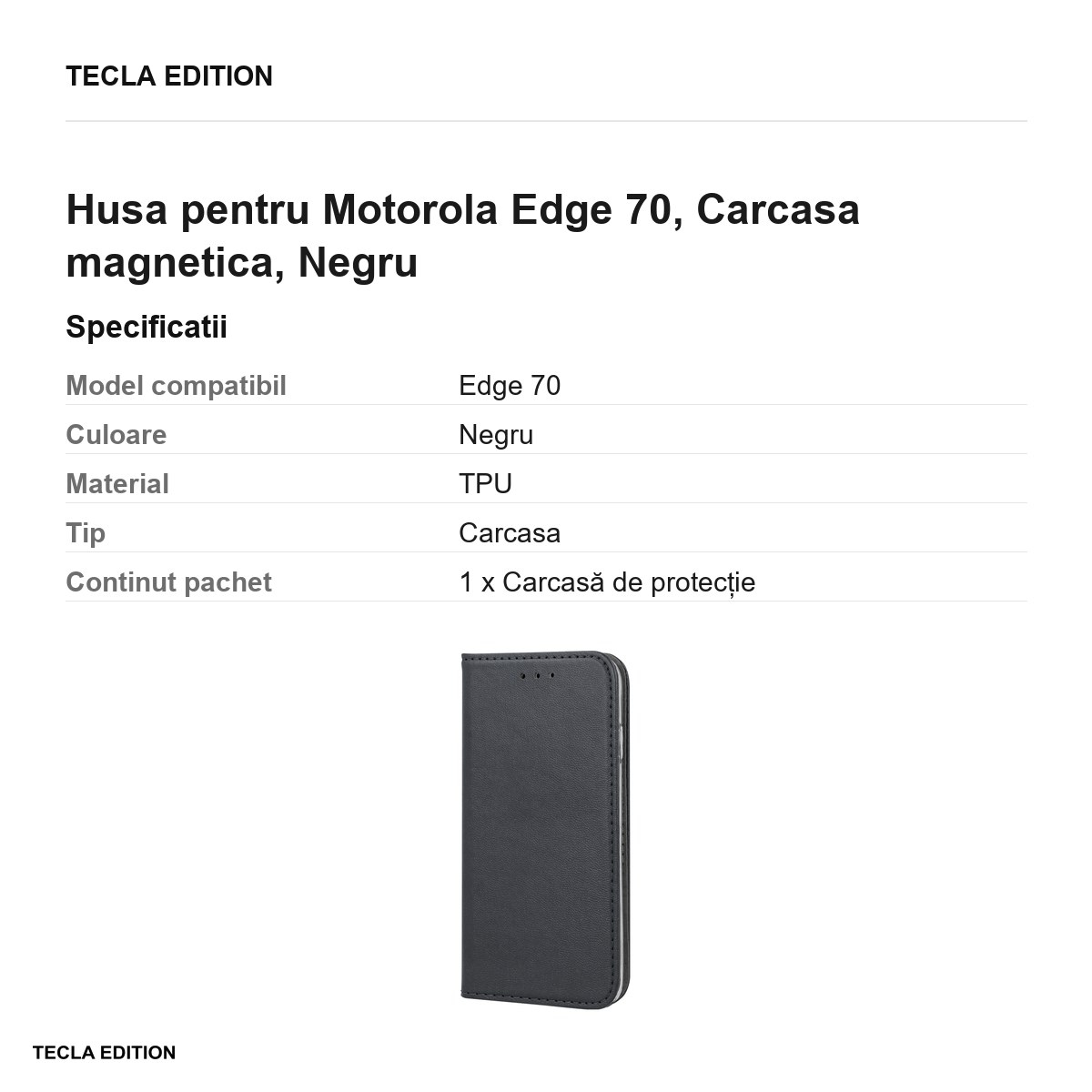 Husa Smart Magnetic pentru Motorola Edge 70, tip carte cu inchidere magnetica, Negru [3]
