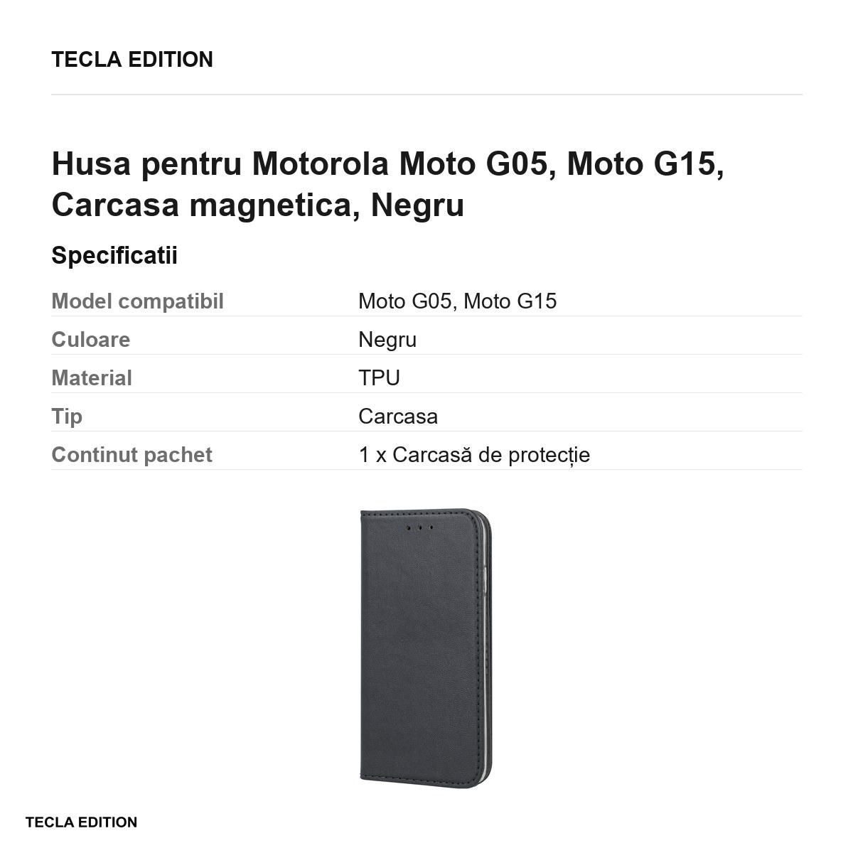 Husa Smart Magnetic pentru Motorola Moto G05, Moto G15, tip carte cu inchidere magnetica, Negru [3]