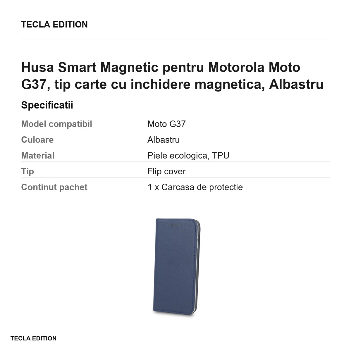 Husa Smart Magnetic pentru Motorola Moto G37, tip carte cu inchidere magnetica, Albastru [3]