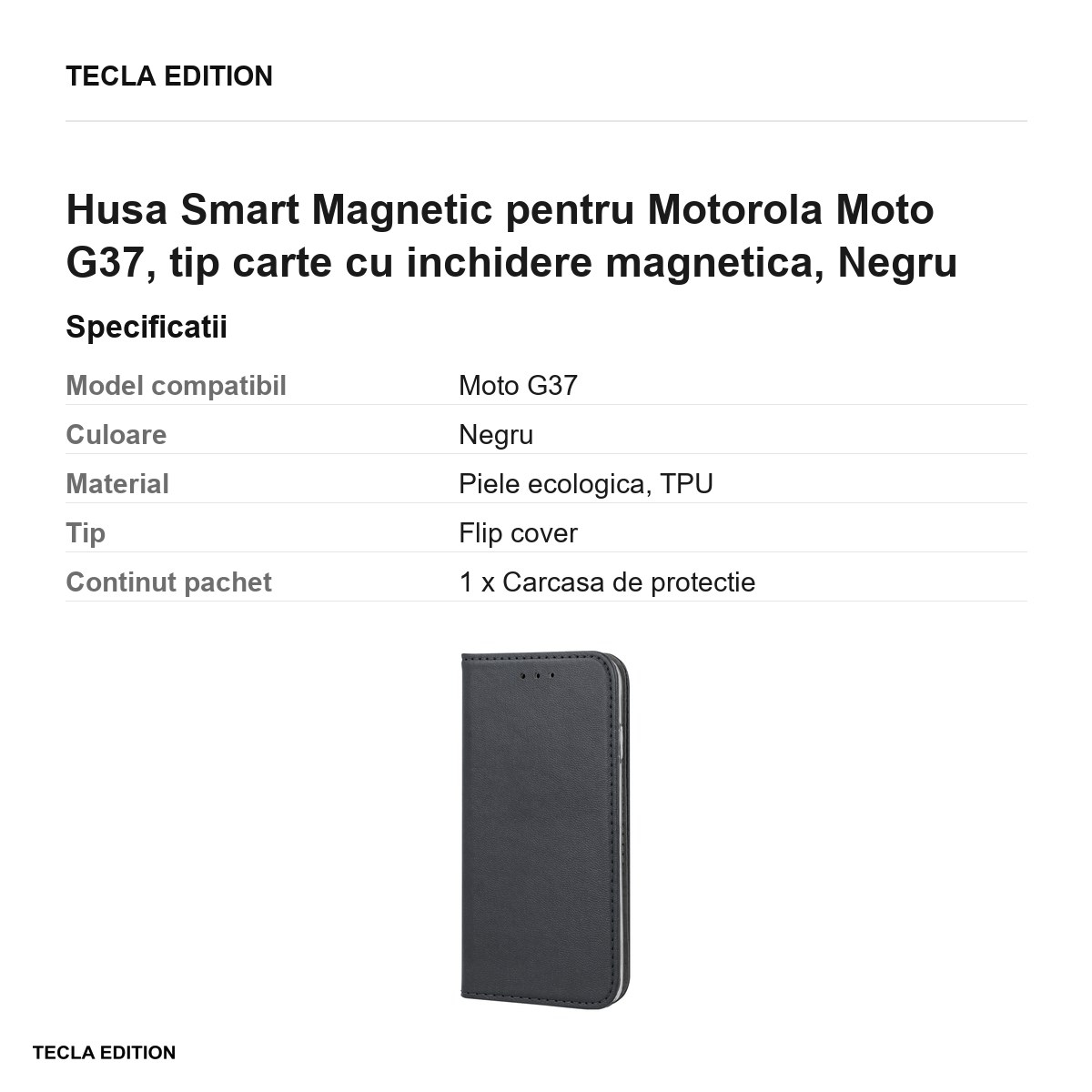 Husa Smart Magnetic pentru Motorola Moto G37, tip carte cu inchidere magnetica, Negru [3]