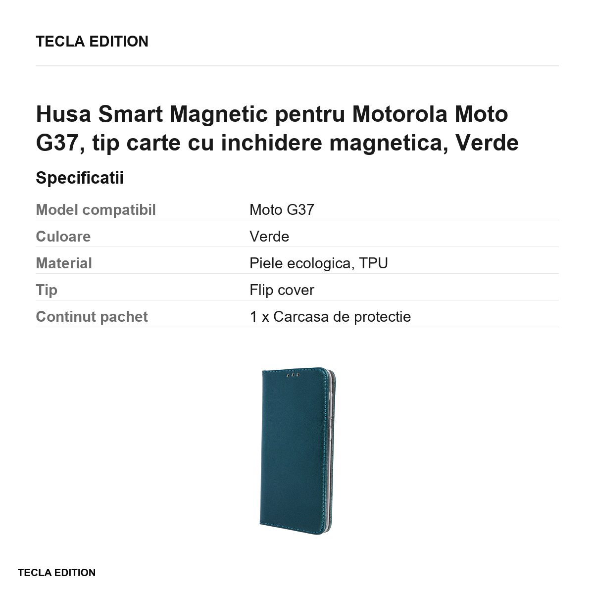 Husa Smart Magnetic pentru Motorola Moto G37, tip carte cu inchidere magnetica, Verde [3]