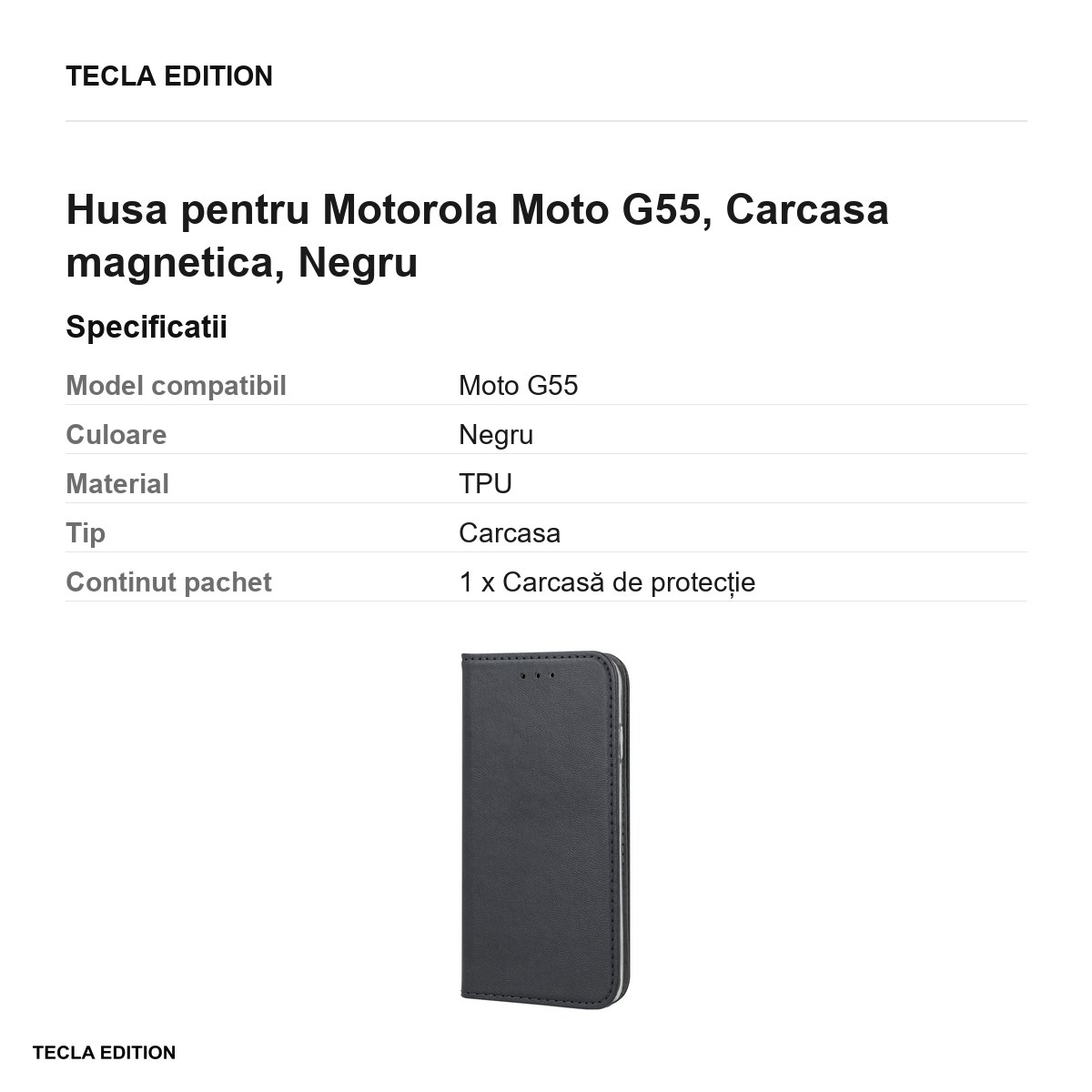 Husa Smart Magnetic pentru Motorola Moto G55, tip carte cu inchidere magnetica, Negru [3]