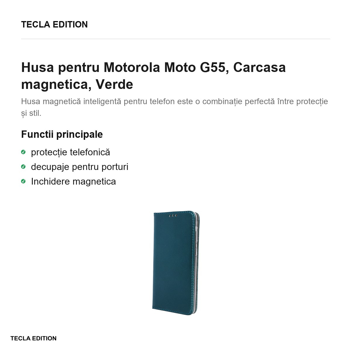 Husa Smart Magnetic pentru Motorola Moto G55, tip carte cu inchidere magnetica, Verde [2]