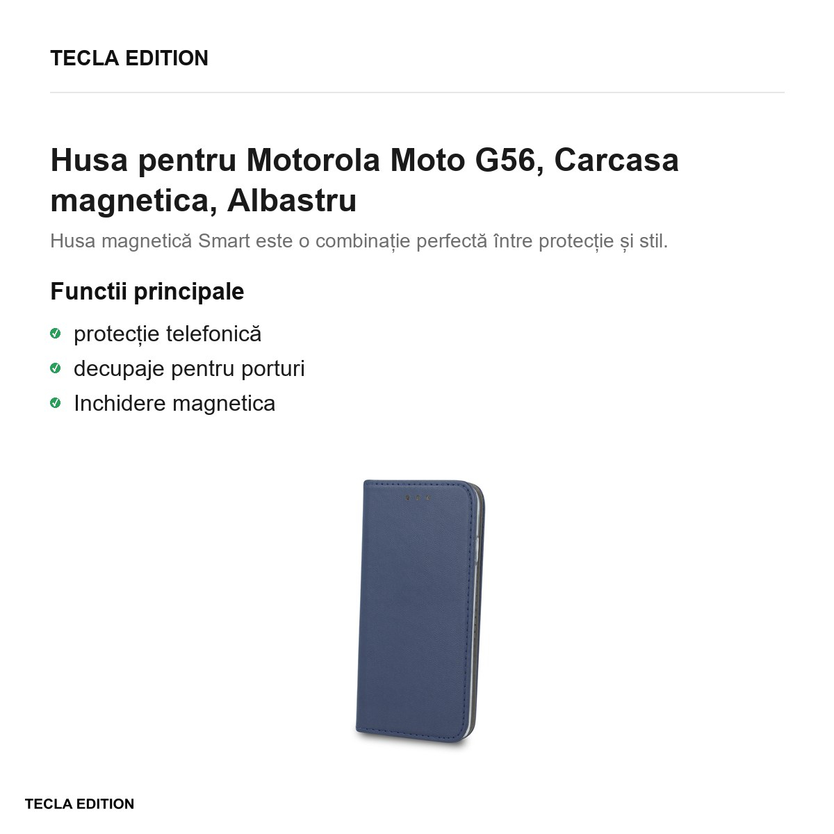 Husa Smart Magnetic pentru Motorola Moto G56, tip carte cu inchidere magnetica, Albastru [2]